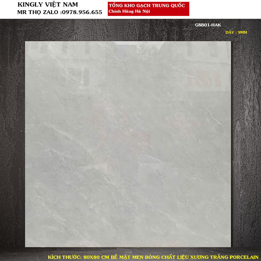 Gạch lát nền màu xám ghi vân đá 80x80 Trung Quốc G8B01